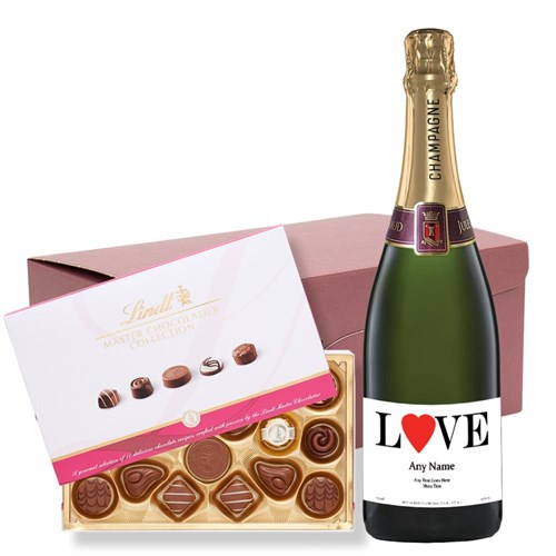 Personalised Champagne - Love Label and Lindt Master Chocolatier Hamper – Premium Gift